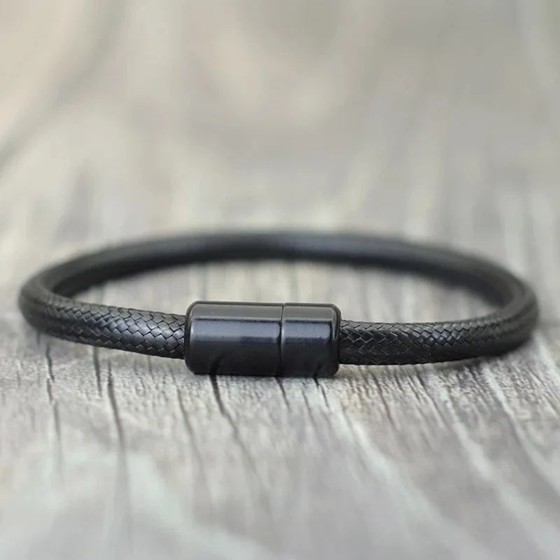 IronTide Leather and Rope Punk Bracelet with Magnetic Closure deideas