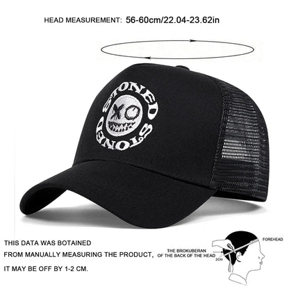 Smiley Face Embroidery Baseball Cap - Mesh Trucker, Adjustable, Unisex