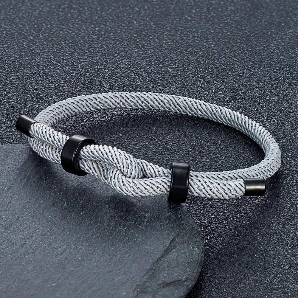 Adjustable Rope Bracelet Black Steel Charm, Waterproof & Durable deideas