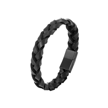 Race Line Brushed Black Leather & Steel Men’s Bracelet deideas