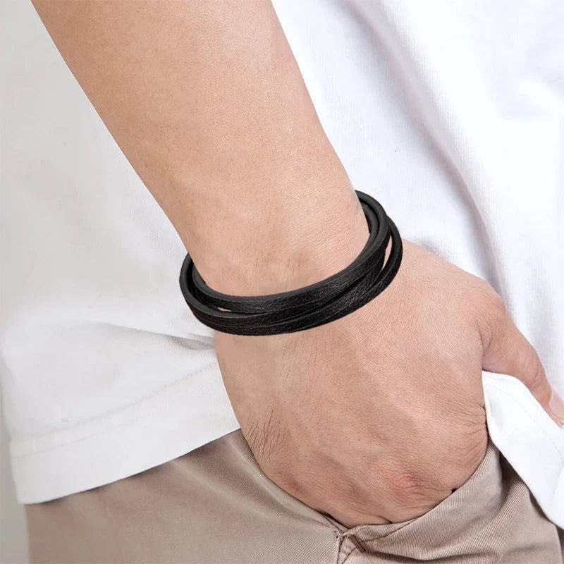 Leather & Black Steel Bracelet for You Stylish and Elegant deideas