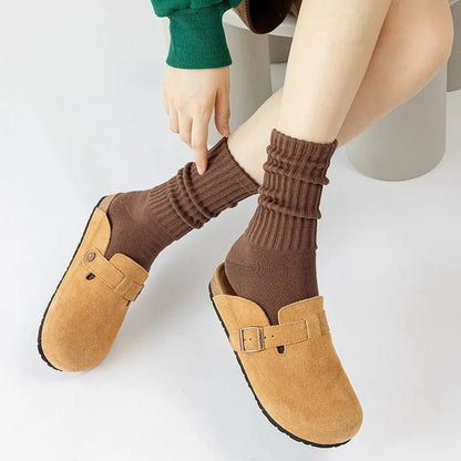 Calcetines Retro Gruesos de Algodón – Tripulantes de Punto de Media Caña para Hombre (Negro / Beige / Café)