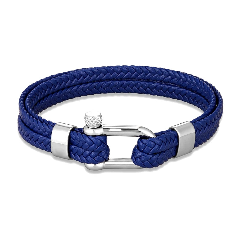 Pulsera Náutica de Ancla - Cuero Trenzado, Acero Inoxidable, 5 Colores, 3 Tallas, Unisex