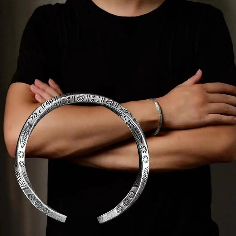 Feather Cuff Bracelet Adjustable Metal Bangle for Men & Women