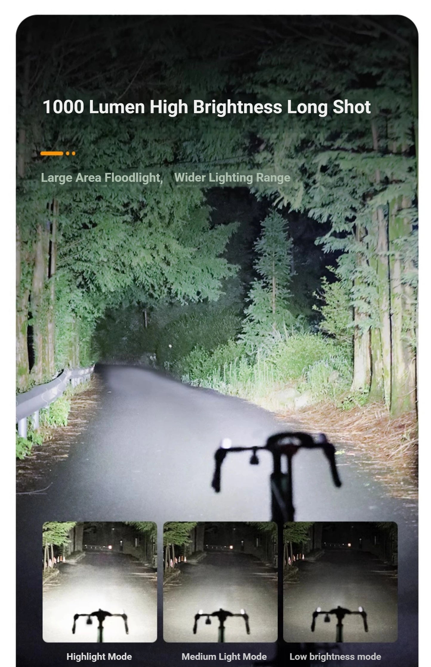 Rechargeable Bike Light - Up to 1500 Lumens, IPX6, 4800mAh, USB, 6 Models