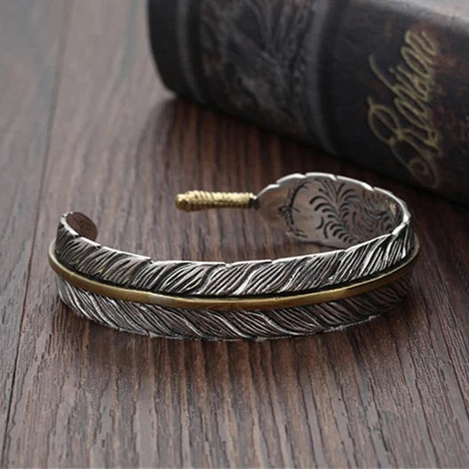 Wild Spirit Feather Cuff  Adjustable Silver Bracelet for Men deideas