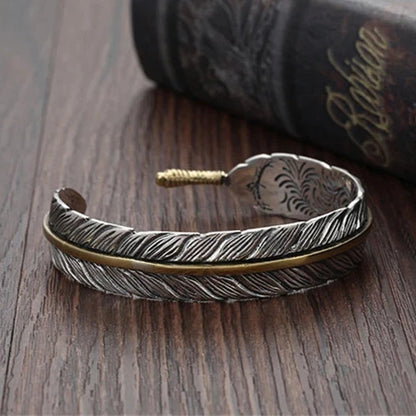 Wild Spirit Feather Cuff  Adjustable Silver Bracelet for Men deideas