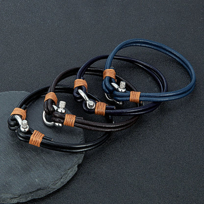 Horseshoe Shackle Leather Bracelet - Stainless Steel