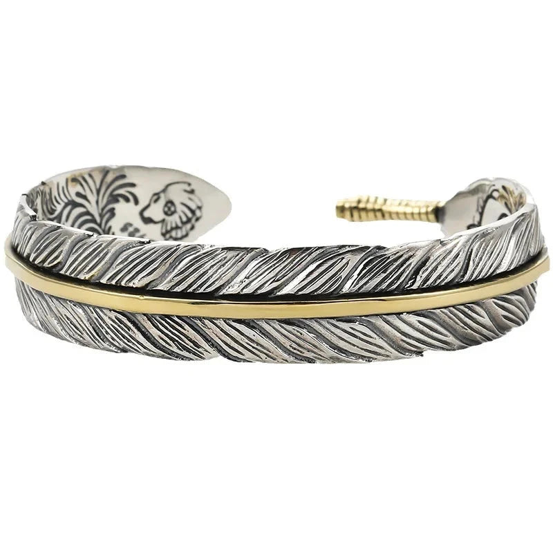 Wild Spirit Feather Cuff  Adjustable Silver Bracelet for Men deideas