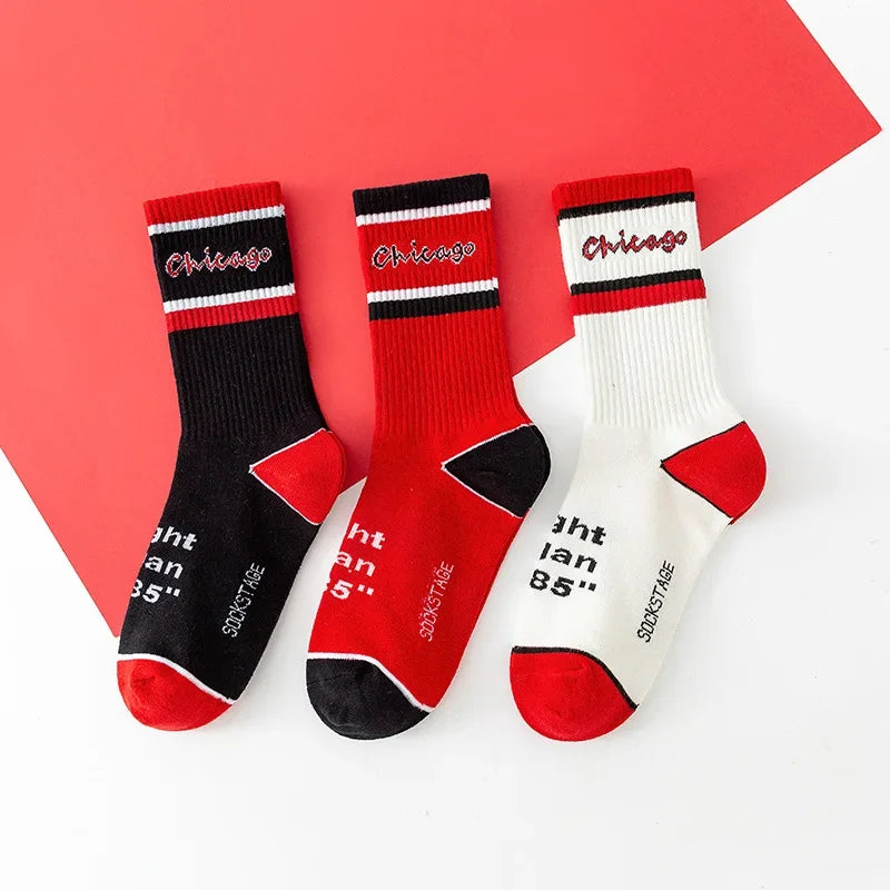 Chicago Street Crew Socks – Bold Letter Pattern, Cotton Blend