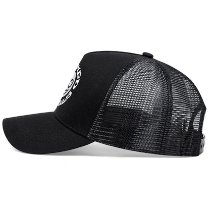 Smiley Face Embroidery Baseball Cap - Mesh Trucker, Adjustable, Unisex