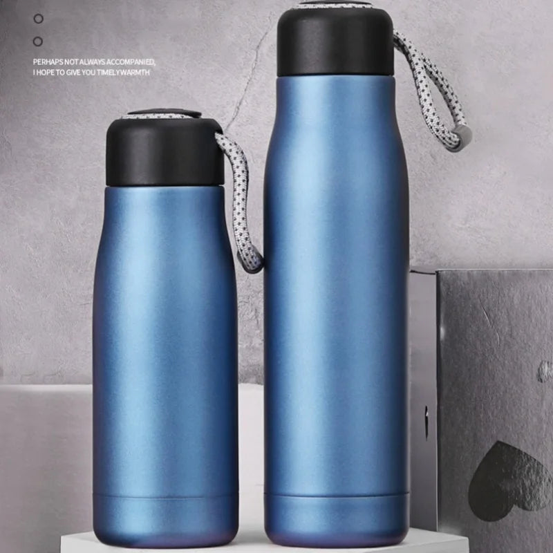 Vacuum Thermos Bottle - Stainless Steel, 550ml, Carry Rope, 5 Colors, Hot & Cold