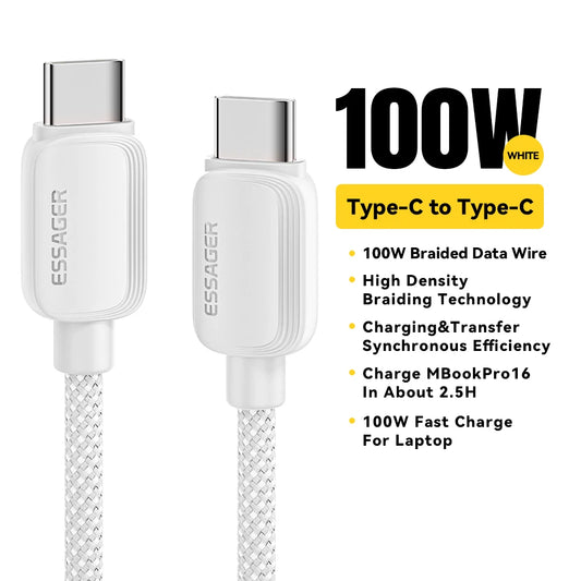 Cable USB-C a USB-C 100W - Carga Rápida 5A, Trenzado