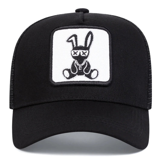 Gorra de béisbol bordada de conejo - Camionero de malla, Ajustable, Unisex