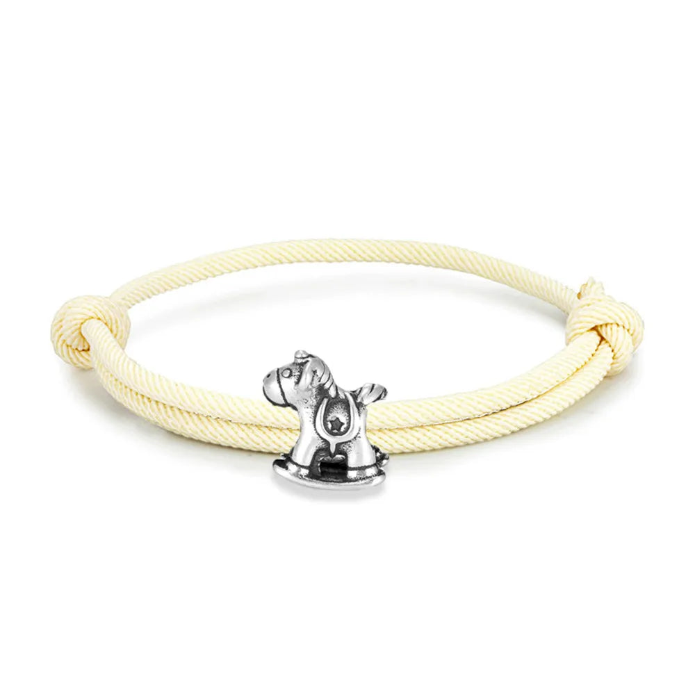Equestrian Spirit Bracelet Stainless Steel Horse Charm on Adjustable Rope deideas