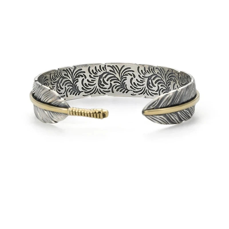 Wild Spirit Feather Cuff  Adjustable Silver Bracelet for Men deideas