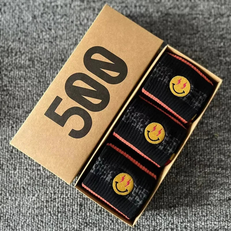 Striped Cotton Socks 3-Pack Gift Box – Unisex Skateboarding & Street Style