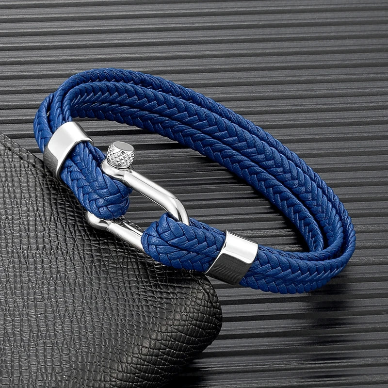 Pulsera Náutica de Ancla - Cuero Trenzado, Acero Inoxidable, 5 Colores, 3 Tallas, Unisex