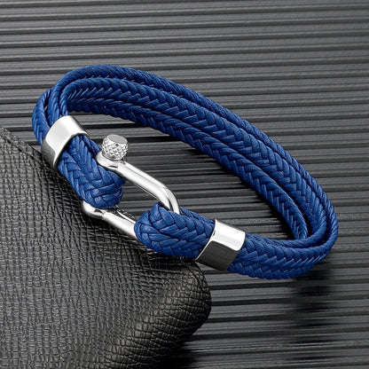 Pulsera Náutica de Ancla - Cuero Trenzado, Acero Inoxidable, 5 Colores, 3 Tallas, Unisex