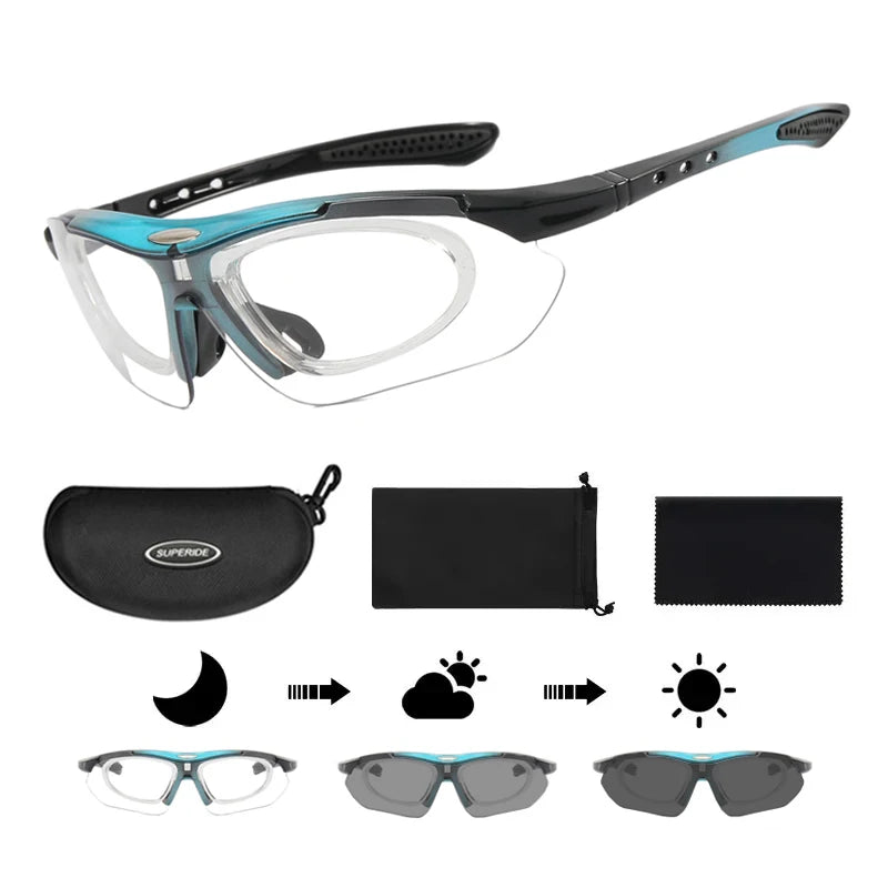 Photochromic Cycling Sunglasses - UV400, 152mm Wide, CE Certified, With/Without Case
