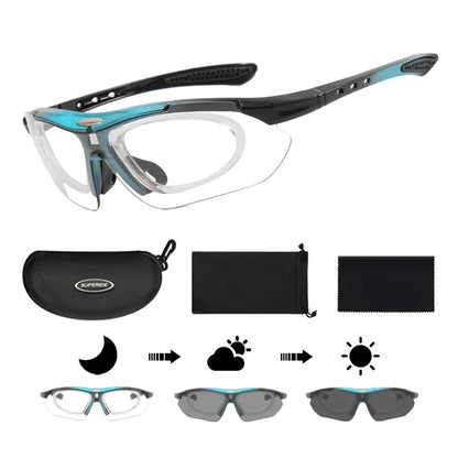 Photochromic Cycling Sunglasses - UV400, 152mm Wide, CE Certified, With/Without Case