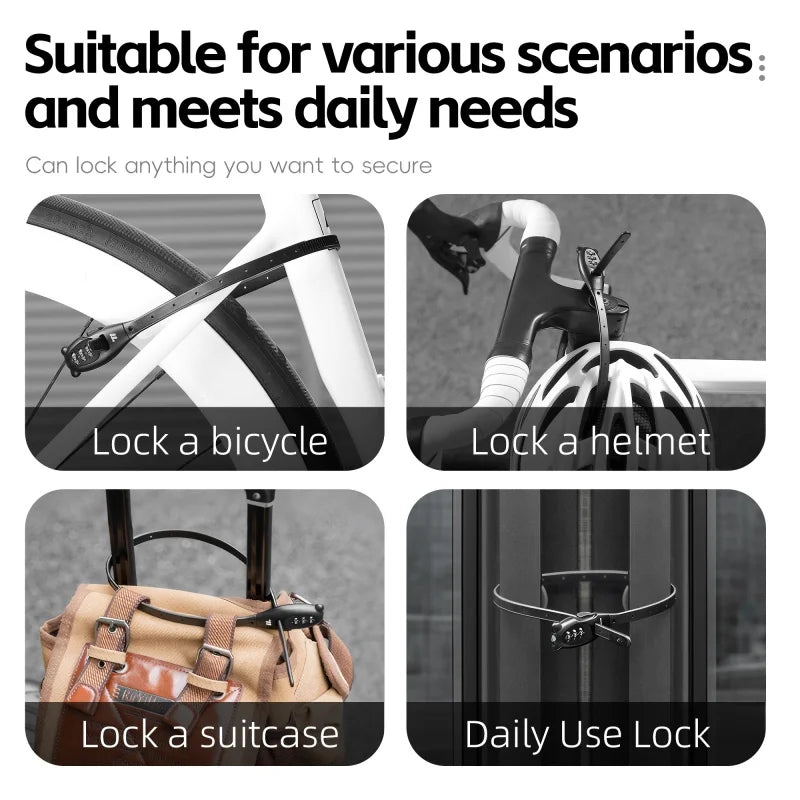 Portable Cable Combination Lock - Zinc Alloy, 3-Digit, 31cm & 53cm, Helmet & Bike