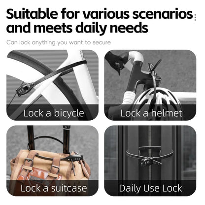 Portable Cable Combination Lock - Zinc Alloy, 3-Digit, 31cm & 53cm, Helmet & Bike