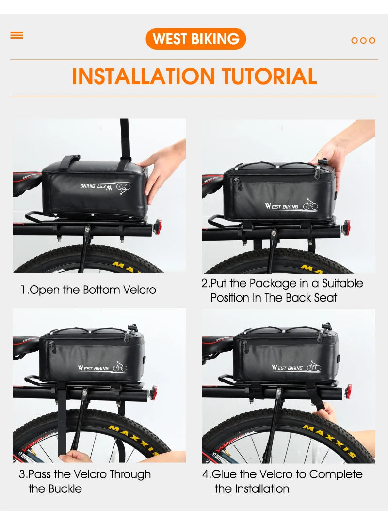 Bolsa de sillín West Biking 4L impermeable - Alforja de bicicleta y motocicleta con cubierta para lluvia