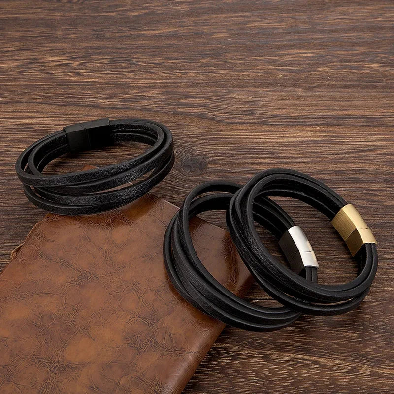 Leather & Black Steel Bracelet for You Stylish and Elegant deideas