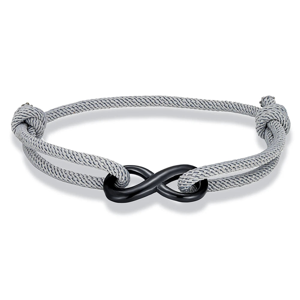Infinity Duo Bracelet Adjustable Black Rope & Steel