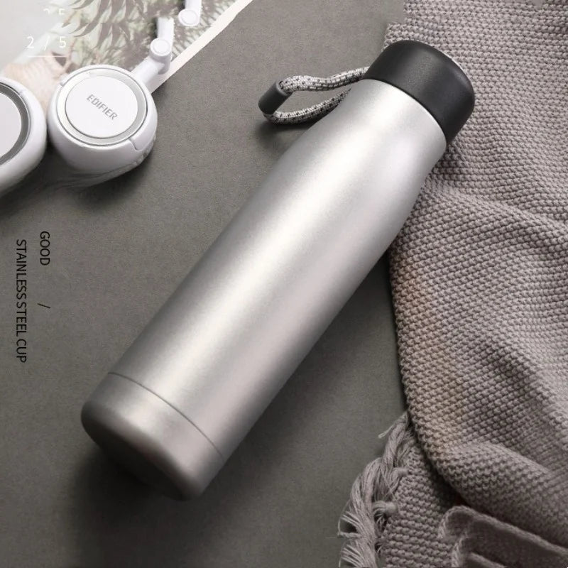 Vacuum Thermos Bottle - Stainless Steel, 550ml, Carry Rope, 5 Colors, Hot & Cold