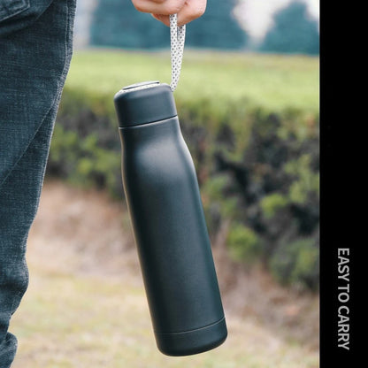 Vacuum Thermos Bottle - Stainless Steel, 550ml, Carry Rope, 5 Colors, Hot & Cold