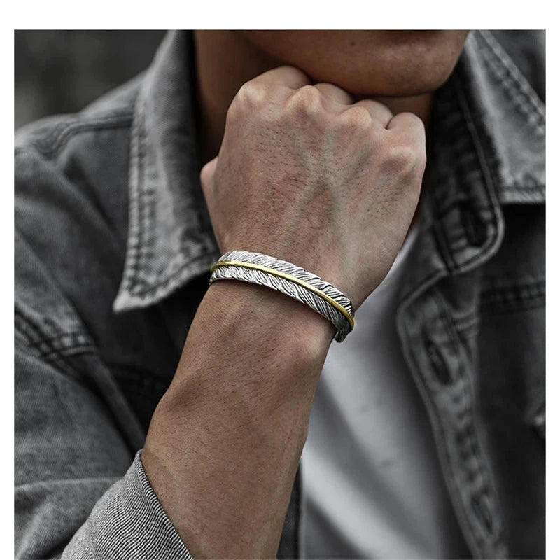 Wild Spirit Feather Cuff  Adjustable Silver Bracelet for Men deideas