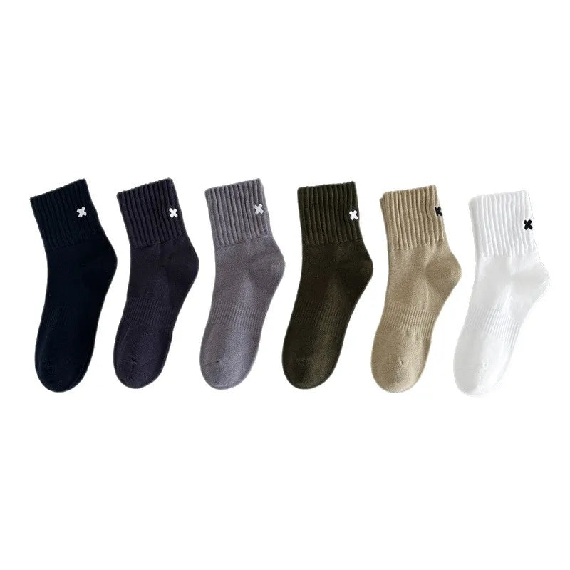 Calcetines de algodón bordados a media pantorrilla - UE 38-44, 4 colores, unisex