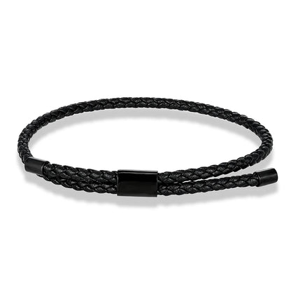 Braided Leather & Steel Adjustable Bracelet – Unisex Charm Style