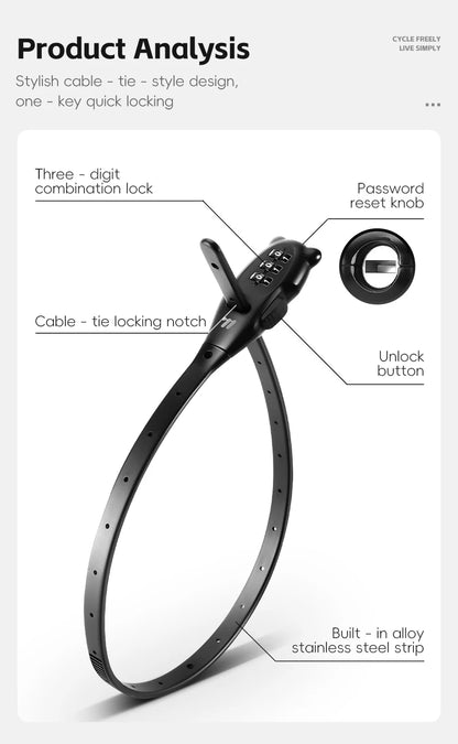 Portable Cable Combination Lock - Zinc Alloy, 3-Digit, 31cm & 53cm, Helmet & Bike