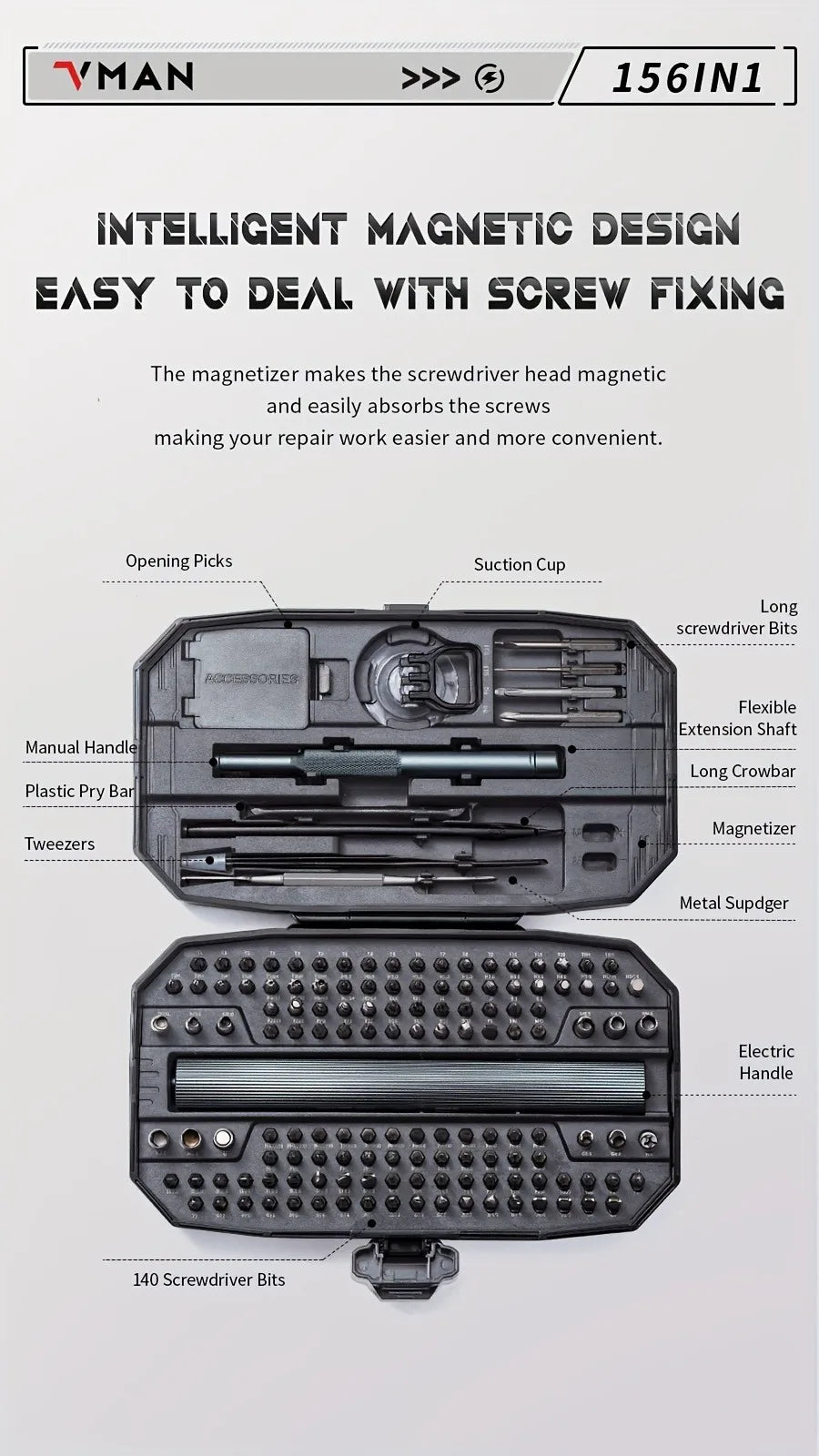 156-in-1 Mini Electric Screwdriver Set - Precision Repair Kit