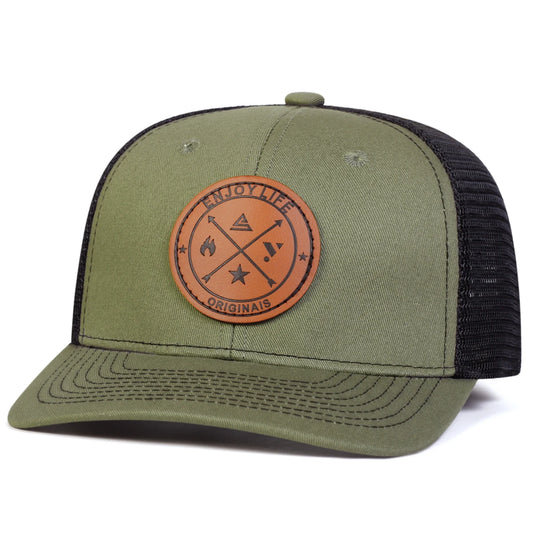 Radiate - Gorra trucker de malla DISFRUTA LA VIDA, etiqueta de cuero, unisex