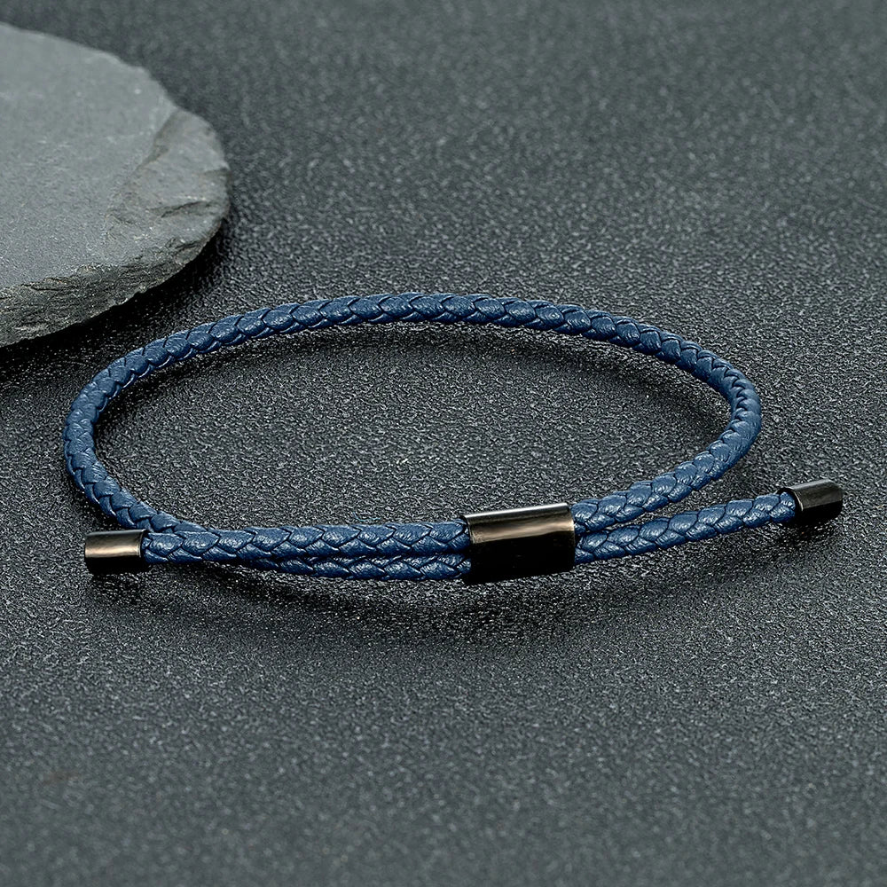 Braided Leather & Steel Adjustable Bracelet – Unisex Charm Style