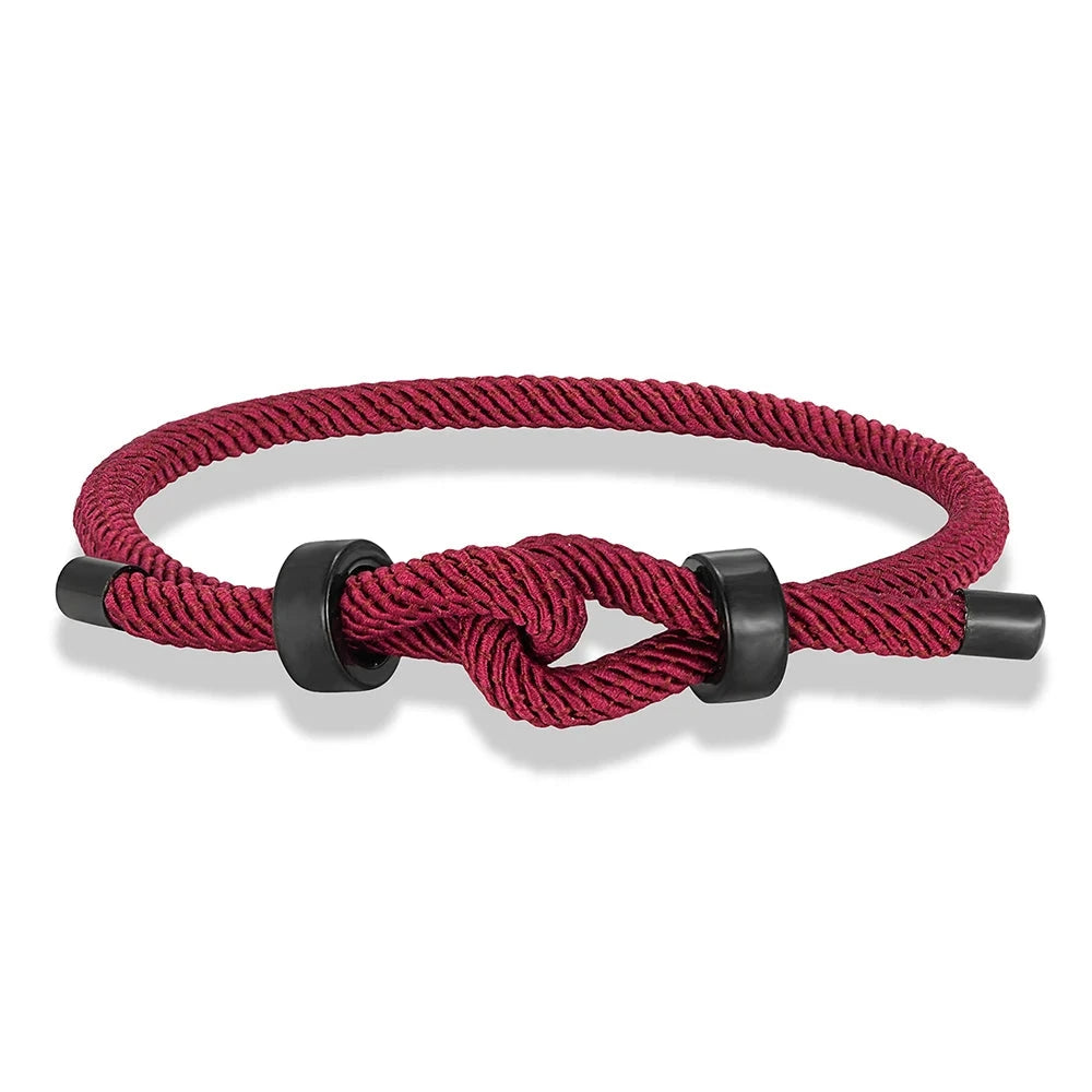 Adjustable Rope Bracelet Black Steel Charm, Waterproof & Durable deideas