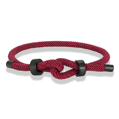 Adjustable Rope Bracelet Black Steel Charm, Waterproof & Durable deideas