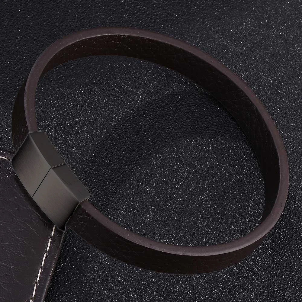 Leather Cross Bracelet - Stainless Steel Charm