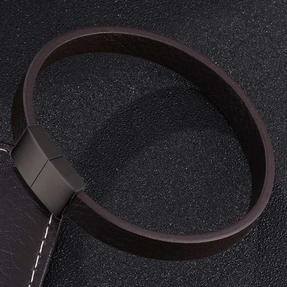 Leather Cross Bracelet - Stainless Steel Charm