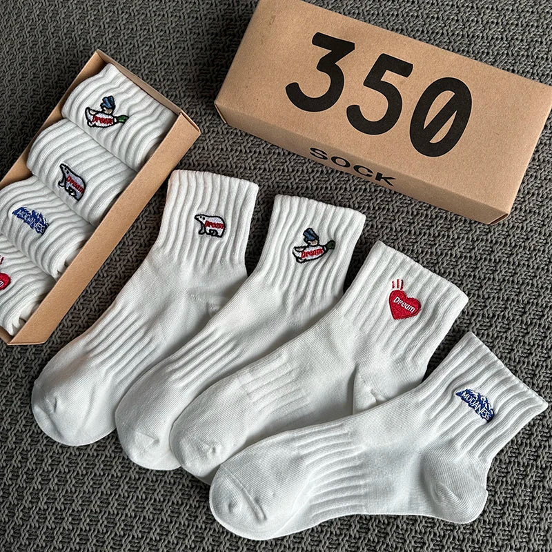 Calcetines de tobillo bordados – Paquete de 4 | Mezcla de algodón unisex