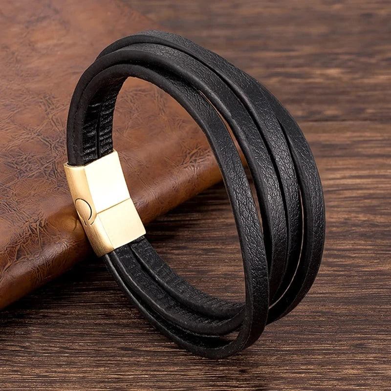 Leather & Black Steel Bracelet for You Stylish and Elegant deideas