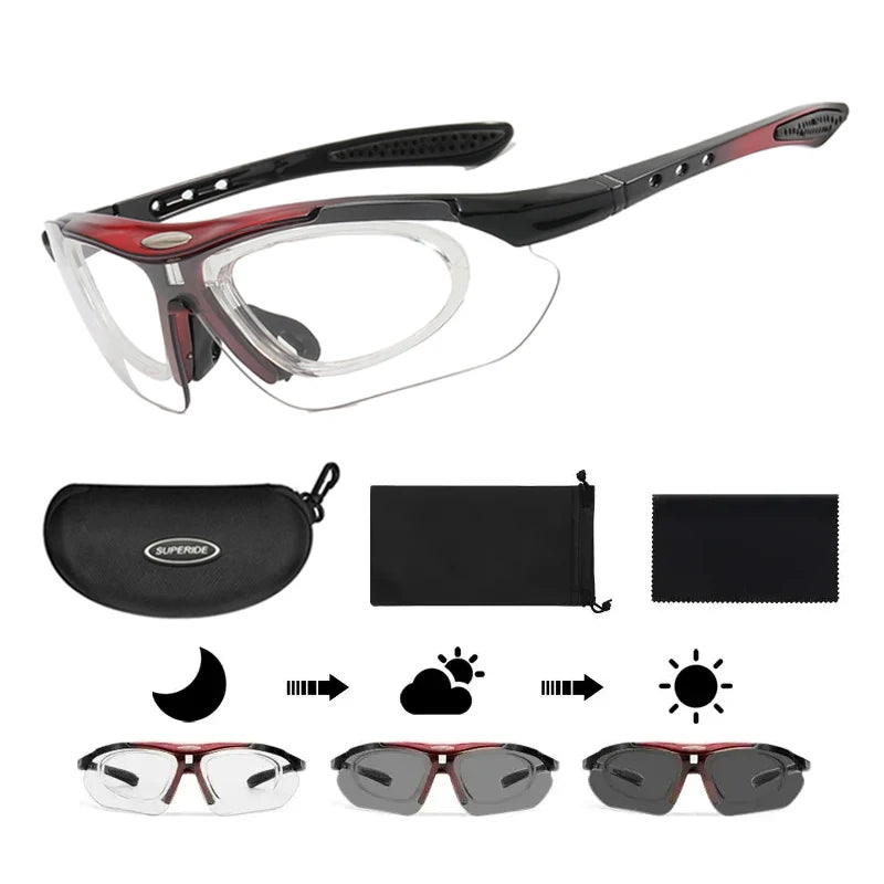 Photochromic Cycling Sunglasses - UV400, 152mm Wide, CE Certified, With/Without Case