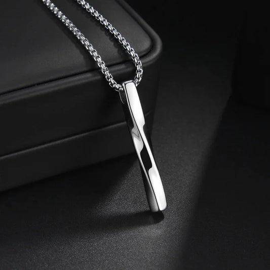 Men’s Stainless Steel Spiral Cylinder Pendant Necklace  Elegant Geometric Charm for the Modern Man deideas