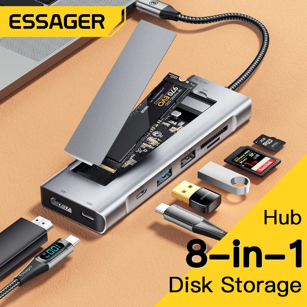 USB-C Hub 8-in-1 with SSD Storage - 4K HDMI, 100W PD, SD Card Reader | Universal Laptop Dock 2018+