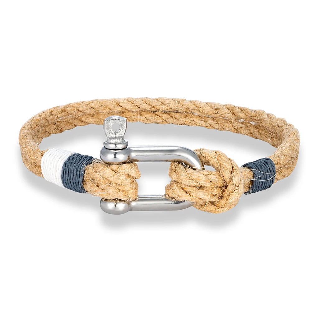 Hemp Rope Bracelet - Stainless Steel Shackle