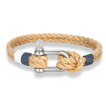 Hemp Rope Bracelet - Stainless Steel Shackle